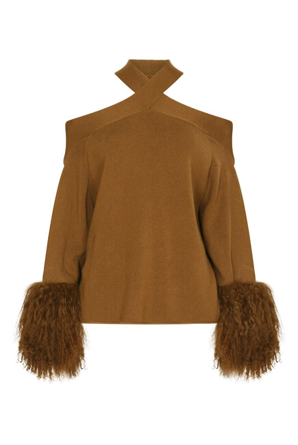 Criss-Cross Sweater With Shearling Cuffs